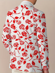 Men'S Floral Pattern Suit Jacket, Casual Lapel Collar, All - Season Polyester Blazer with Slight Stretch, Regular Fit, Button Detail, Woven Fabric, 280gsm Weight - Elegant Formal Wear - SHOWLU FASHION STORE
