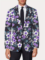 Men'S Floral Print Blazer, 100% Polyester, All - Season Lapel Collar, Slight Stretch, Regular Fit, Mature Style, Button Detail, 280gsm - Elegant Casual Suit Jacket for Men - SHOWLU FASHION STORE