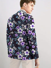Men'S Floral Print Blazer, 100% Polyester, All - Season Lapel Collar, Slight Stretch, Regular Fit, Mature Style, Button Detail, 280gsm - Elegant Casual Suit Jacket for Men - SHOWLU FASHION STORE
