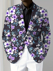 Men'S Floral Print Blazer, 100% Polyester, All - Season Lapel Collar, Slight Stretch, Regular Fit, Mature Style, Button Detail, 280gsm - Elegant Casual Suit Jacket for Men - SHOWLU FASHION STORE