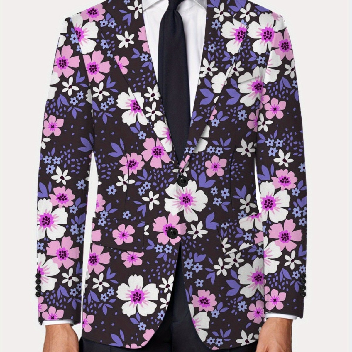Men'S Floral Print Blazer, 100% Polyester, All - Season Lapel Collar, Slight Stretch, Regular Fit, Mature Style, Button Detail, 280gsm - Elegant Casual Suit Jacket for Men - SHOWLU FASHION STORE