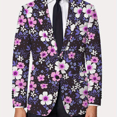 Men'S Floral Print Blazer, 100% Polyester, All - Season Lapel Collar, Slight Stretch, Regular Fit, Mature Style, Button Detail, 280gsm - Elegant Casual Suit Jacket for Men - SHOWLU FASHION STORE