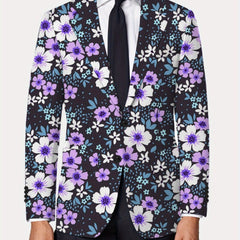 Men'S Floral Print Blazer, 100% Polyester, All - Season Lapel Collar, Slight Stretch, Regular Fit, Mature Style, Button Detail, 280gsm - Elegant Casual Suit Jacket for Men - SHOWLU FASHION STORE