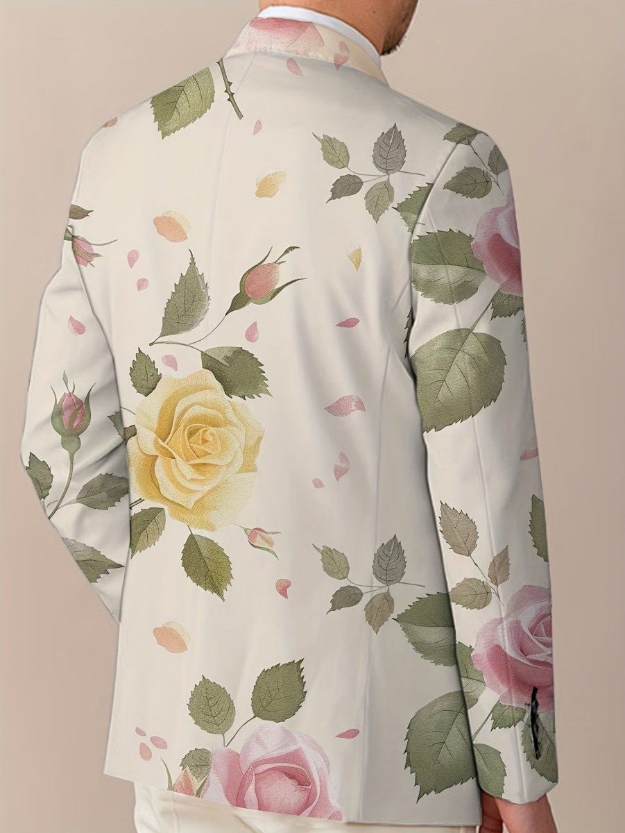 Men's Floral Print Blazer - Lightweight Polyester Jacket with Vibrant Tulip & Anemone Design, Casual Two - Button Suit Coat for All Seasons, Hand Wash or Dry Clean - SHOWLU FASHION STORE