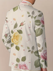 Men's Floral Print Blazer - Lightweight Polyester Jacket with Vibrant Tulip & Anemone Design, Casual Two - Button Suit Coat for All Seasons, Hand Wash or Dry Clean - SHOWLU FASHION STORE