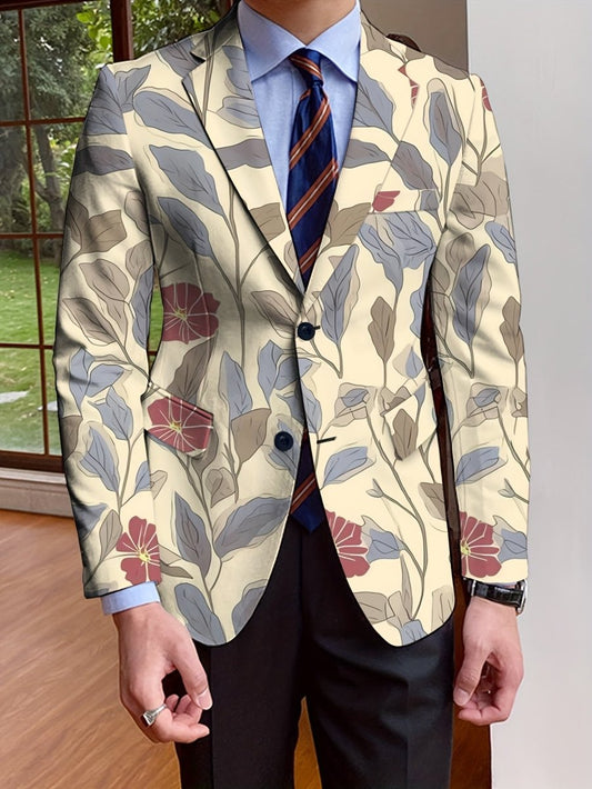 Men's Floral Print Blazer With Full - Length Sleeves, Single - Breasted Autumn/Winter Suit Jacket, Mature Style - SHOWLU FASHION STORE