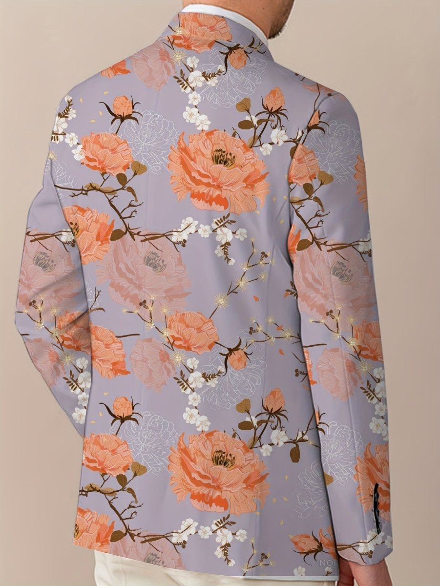 Men'S Floral Print Suit Jacket, Polyester Blend, Casual Lapel Style, Regular Fit, with Slight Stretch, Button Detail, for All - Season Woven Blazer - SHOWLU FASHION STORE