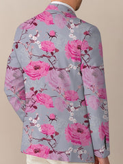 Men'S Floral Print Suit Jacket, Polyester Blend, Casual Lapel Style, Regular Fit, with Slight Stretch, Button Detail, for All - Season Woven Blazer - SHOWLU FASHION STORE