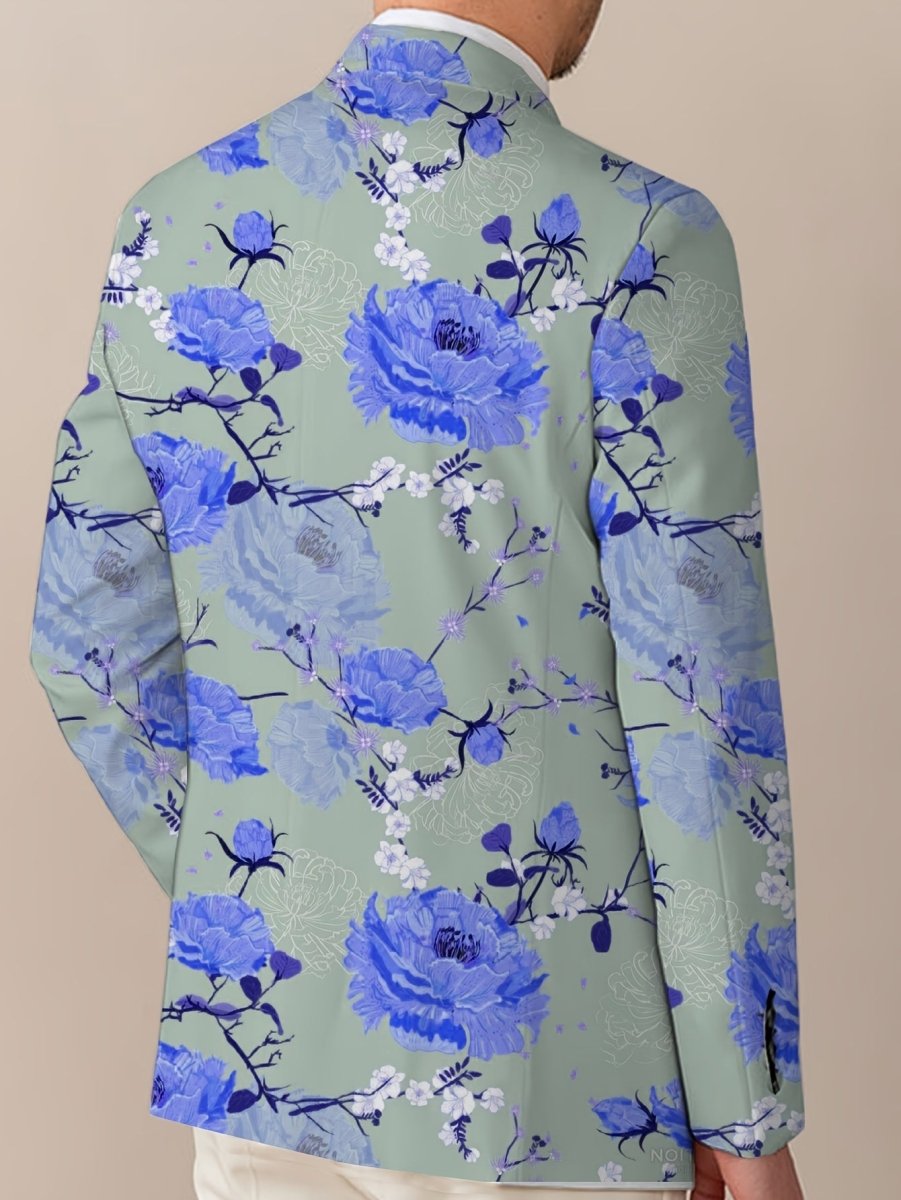 Men'S Floral Print Suit Jacket, Polyester Blend, Casual Lapel Style, Regular Fit, with Slight Stretch, Button Detail, for All - Season Woven Blazer - SHOWLU FASHION STORE