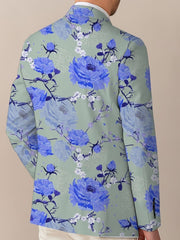 Men'S Floral Print Suit Jacket, Polyester Blend, Casual Lapel Style, Regular Fit, with Slight Stretch, Button Detail, for All - Season Woven Blazer - SHOWLU FASHION STORE