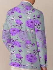 Men'S Floral Print Suit Jacket, Polyester Blend, Casual Lapel Style, Regular Fit, with Slight Stretch, Button Detail, for All - Season Woven Blazer - SHOWLU FASHION STORE