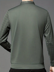 Men's Geometric Graphic Print Golf Shirt, Casual Fake Two - piece Long Sleeve Shirt For Winter Fall Outdoor - SHOWLU FASHION STORE