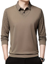 Men's Geometric Graphic Print Golf Shirt, Casual Fake Two - piece Long Sleeve Shirt For Winter Fall Outdoor - SHOWLU FASHION STORE