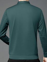 Men's Geometric Graphic Print Golf Shirt, Casual Fake Two - piece Long Sleeve Shirt For Winter Fall Outdoor - SHOWLU FASHION STORE