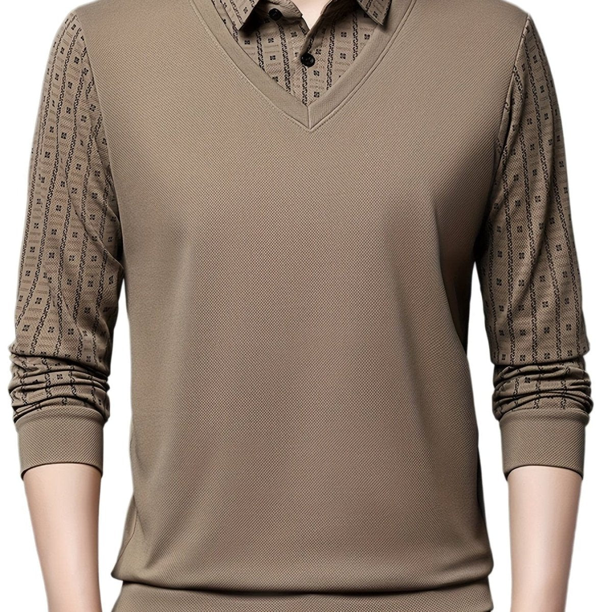 Men's Geometric Graphic Print Golf Shirt, Casual Fake Two - piece Long Sleeve Shirt For Winter Fall Outdoor - SHOWLU FASHION STORE