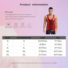 Mens Glitter Sequin Dance Vest Tank Tops Low Crew Neck Smooth Lining Waistcoat Top for Club Music Festival Disco Party Dancing - SHOWLU FASHION STORE