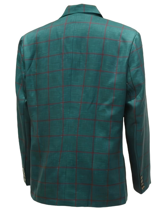 Men's Green Striped Blazer with Double - Breasted Design & Matching Pants - Lightweight Polyester, Machine Washable, Perfect for Spring & Fall Business Attire - SHOWLU FASHION STORE