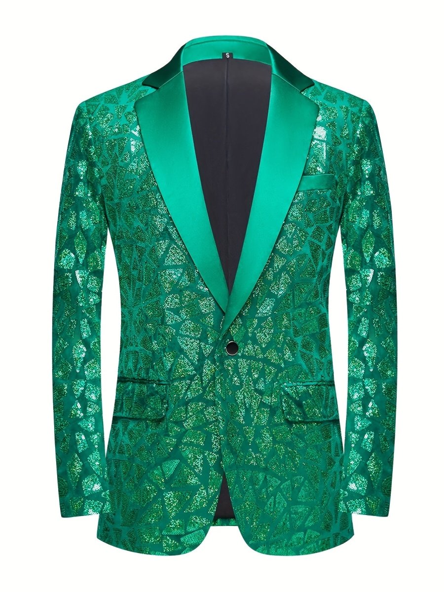 Men's Single - breasted Suit Jacket With Triangle Sequins On The Lapel For Evening Parties, Banquets, And Performances, Featuring A Slim Fit And A Wrinkled Design. - SHOWLU FASHION STORE