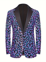 Men's Single - breasted Suit Jacket With Triangle Sequins On The Lapel For Evening Parties, Banquets, And Performances, Featuring A Slim Fit And A Wrinkled Design. - SHOWLU FASHION STORE