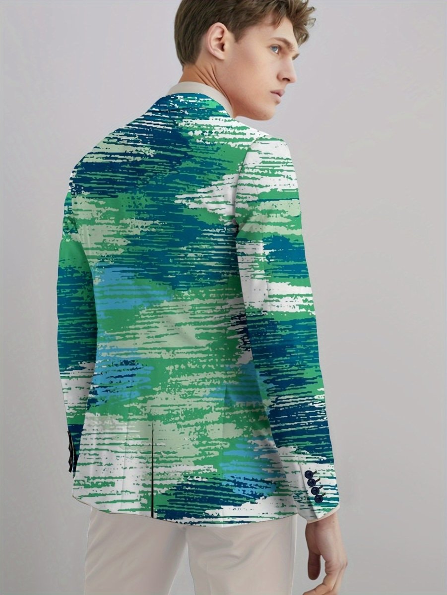 Men's Slim - Fit Casual Blazer - Trendy Printed Polyester & Elastane, Long Sleeve, Button Detail - Perfect for All Seasons - SHOWLU FASHION STORE