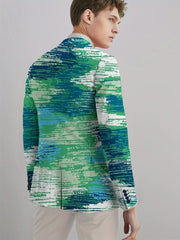 Men's Slim - Fit Casual Blazer - Trendy Printed Polyester & Elastane, Long Sleeve, Button Detail - Perfect for All Seasons - SHOWLU FASHION STORE