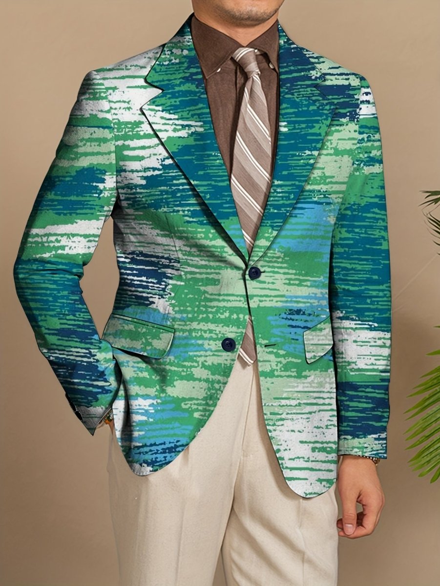 Men's Slim - Fit Casual Blazer - Trendy Printed Polyester & Elastane, Long Sleeve, Button Detail - Perfect for All Seasons - SHOWLU FASHION STORE
