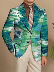 Men's Slim - Fit Casual Blazer - Trendy Printed Polyester & Elastane, Long Sleeve, Button Detail - Perfect for All Seasons - SHOWLU FASHION STORE