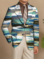 Men's Slim - Fit Casual Blazer - Trendy Printed Polyester & Elastane, Long Sleeve, Button Detail - Perfect for All Seasons - SHOWLU FASHION STORE