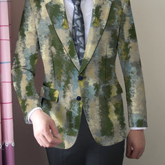 Men's Slim - Fit Casual Blazer - Trendy Printed Polyester & Elastane, Long Sleeve, Button Detail - Perfect for All Seasons - SHOWLU FASHION STORE