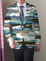 Men's Slim - Fit Casual Blazer - Trendy Printed Polyester & Elastane, Long Sleeve, Button Detail - Perfect for All Seasons - SHOWLU FASHION STORE