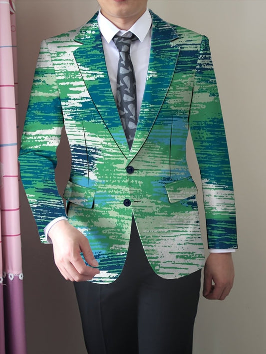 Men's Slim - Fit Casual Blazer - Trendy Printed Polyester & Elastane, Long Sleeve, Button Detail - Perfect for All Seasons - SHOWLU FASHION STORE