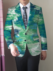 Men's Slim - Fit Casual Blazer - Trendy Printed Polyester & Elastane, Long Sleeve, Button Detail - Perfect for All Seasons - SHOWLU FASHION STORE