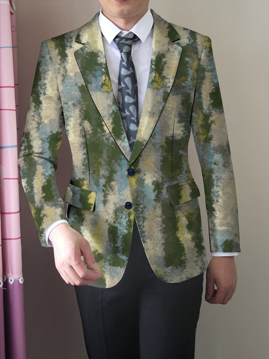 Men's Slim - Fit Casual Blazer - Trendy Printed Polyester & Elastane, Long Sleeve, Button Detail - Perfect for All Seasons - SHOWLU FASHION STORE