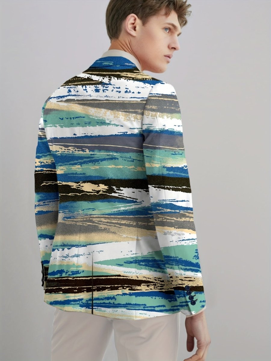 Men's Slim - Fit Casual Blazer - Trendy Printed Polyester & Elastane, Long Sleeve, Button Detail - Perfect for All Seasons - SHOWLU FASHION STORE