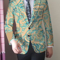 Men's Slim Fit Floral Print Blazer - Stylish Pink & Blue Patterned Jacket with Double - Breasted Buttons, Casual Two - Piece Suit for Business or Formal Occasions, Casual Business Wear | Floral Print Jacket | Glossy Finish - SHOWLU FASHION STORE