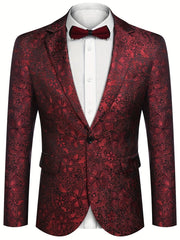 Men's Slim Fit Floral Tuxedo Jacket with Vibrant Blue Paisley Pattern - Long Sleeve Blazer for Weddings, Proms, and Christmas Dinner Parties - SHOWLU FASHION STORE