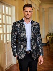 Men's Slim Fit Floral Tuxedo Jacket with Vibrant Blue Paisley Pattern - Long Sleeve Blazer for Weddings, Proms, and Christmas Dinner Parties - SHOWLU FASHION STORE