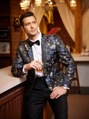 Men's Slim Fit Floral Tuxedo Jacket with Vibrant Blue Paisley Pattern - Long Sleeve Blazer for Weddings, Proms, and Christmas Dinner Parties - SHOWLU FASHION STORE