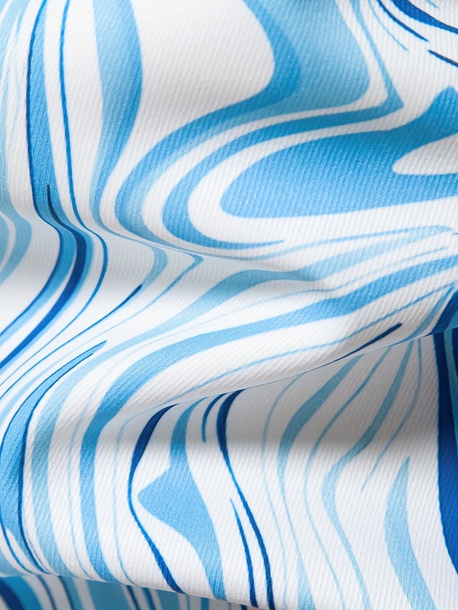 Men's Slim - Fit Geometric Print Blazer - Stylish Long Sleeve Jacket with Swirling Blue & White Pattern, Casual Polyester Suit for Fall/Winter - SHOWLU FASHION STORE