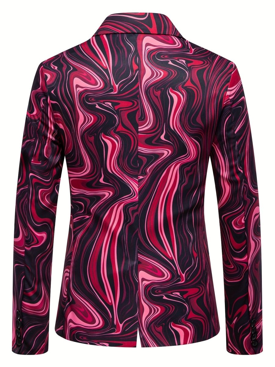 Men's Slim - Fit Geometric Print Blazer - Stylish Long Sleeve Jacket with Swirling Blue & White Pattern, Casual Polyester Suit for Fall/Winter - SHOWLU FASHION STORE