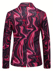 Men's Slim - Fit Geometric Print Blazer - Stylish Long Sleeve Jacket with Swirling Blue & White Pattern, Casual Polyester Suit for Fall/Winter - SHOWLU FASHION STORE