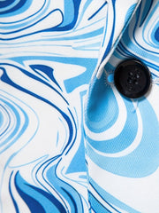 Men's Slim - Fit Geometric Print Blazer - Stylish Long Sleeve Jacket with Swirling Blue & White Pattern, Casual Polyester Suit for Fall/Winter - SHOWLU FASHION STORE