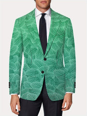 Men's Slim Fit Green Leaf Pattern Blazer - Casual American Style, Polyester & Elastane, Button Detail, All - Season Wear - SHOWLU FASHION STORE