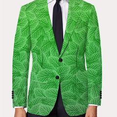 Men's Slim Fit Green Leaf Pattern Blazer - Casual American Style, Polyester & Elastane, Button Detail, All - Season Wear - SHOWLU FASHION STORE