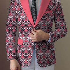 Men's Stylish Pink & Black Geometric Print Blazer - Casual Two - Button Jacket with Lapel Collar, Lightweight Polyester for Business or Social Events - SHOWLU FASHION STORE