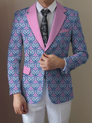 Men's Stylish Pink & Black Geometric Print Blazer - Casual Two - Button Jacket with Lapel Collar, Lightweight Polyester for Business or Social Events - SHOWLU FASHION STORE