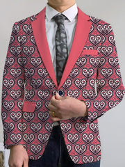 Men's Stylish Pink & Black Geometric Print Blazer - Casual Two - Button Jacket with Lapel Collar, Lightweight Polyester for Business or Social Events - SHOWLU FASHION STORE