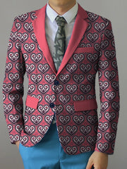 Men's Stylish Pink & Black Geometric Print Blazer - Casual Two - Button Jacket with Lapel Collar, Lightweight Polyester for Business or Social Events - SHOWLU FASHION STORE