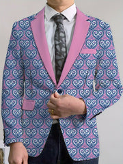 Men's Stylish Pink & Black Geometric Print Blazer - Casual Two - Button Jacket with Lapel Collar, Lightweight Polyester for Business or Social Events - SHOWLU FASHION STORE