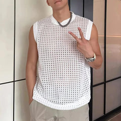 Mens Tank Top Mesh See Through Fitness Top Sexy Hollow Out Breathable Fit Nightclub Party Wear Sleeveless Vest Men'S Clothing - SHOWLU FASHION STORE